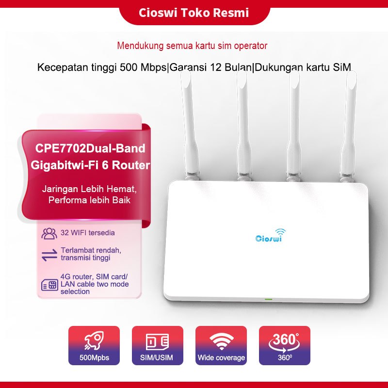 4G 500 Mbps  Mendukung semua kartu SIM, dapat digunakan dengan memasang kartu SIM secara bebas Wirel
