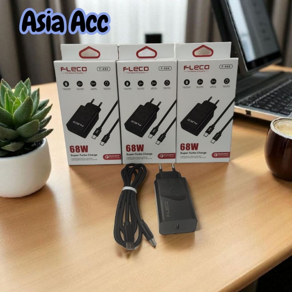 Charger Fleco F-680 Type C to C 68W Fast Charging Casan Fleco C To C 68W Turbo Original Fast Chargin