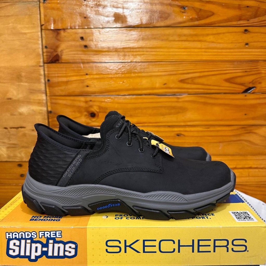 SEPATU SKECHERS PRIA SKECHERS RESPECTED GARRETT 205201 BLACK LEATHER COD ORIGINAL SNEAKERS FORMAL TA