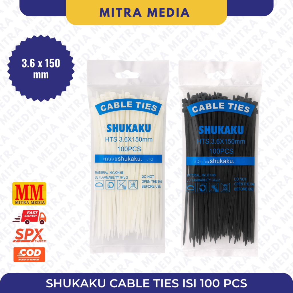 SHUKAKU KABEL TIS / CABLE TIES / TALI RIPET 3.6X150MM 100 PCS / KABEL NYLON 15CM