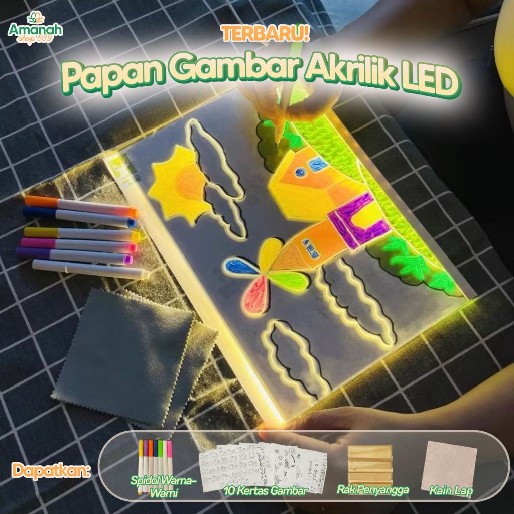 

DIY Papan Tulis Acrylic Led Transparan 20 cm x 30 cm Papan Gambar Akrilik Bercahaya Led Warna Warni Mainan Anak Papan Lampu LED dapat dihapus