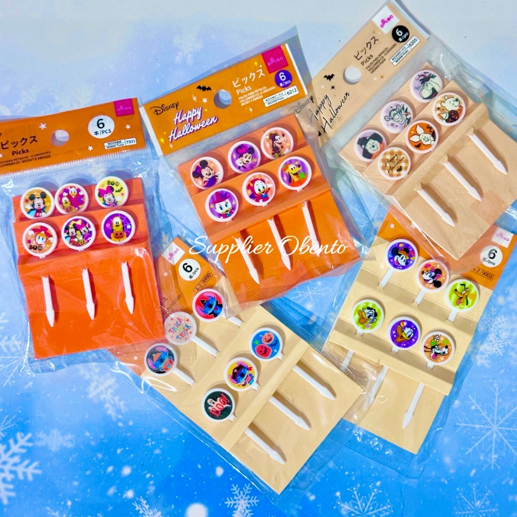 [Daiso] Disney Halloween Picks Food Pick Pumpkin Obake Food Pick Ghost Picks Mickey Pooh Lunch Pick 