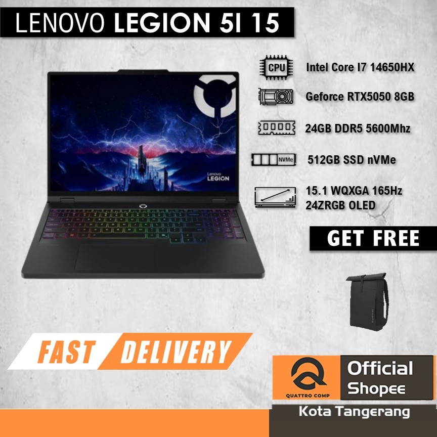 LENOVO LEGION 5I OLED I7 14700HX RTX5050 8GB/ 24GB 512GB W11+OHS+M365B 15.1 WQXGA 165HZ 24ZRGB 3Y+3A