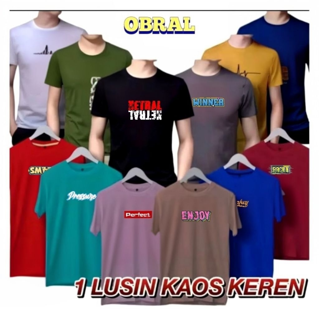 Paket kaos 1 Lusin motif motif Distro Simpel bisa di pakai cowok cewek