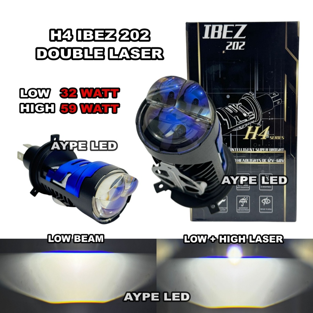 Lampu Utama Mini Biled H4 IBEZ 202 Laser Terbaru Flat Cut off Laser High beam 59 Watt