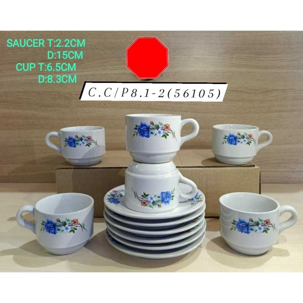 Cangkir Keramik Teh Kopi 1 Set Motif Bunga