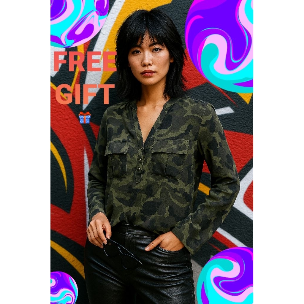 SALE pre luv Green Army Shirt. Free masker Promo baju lebaran. Baju wanita murah hijau army casual. 