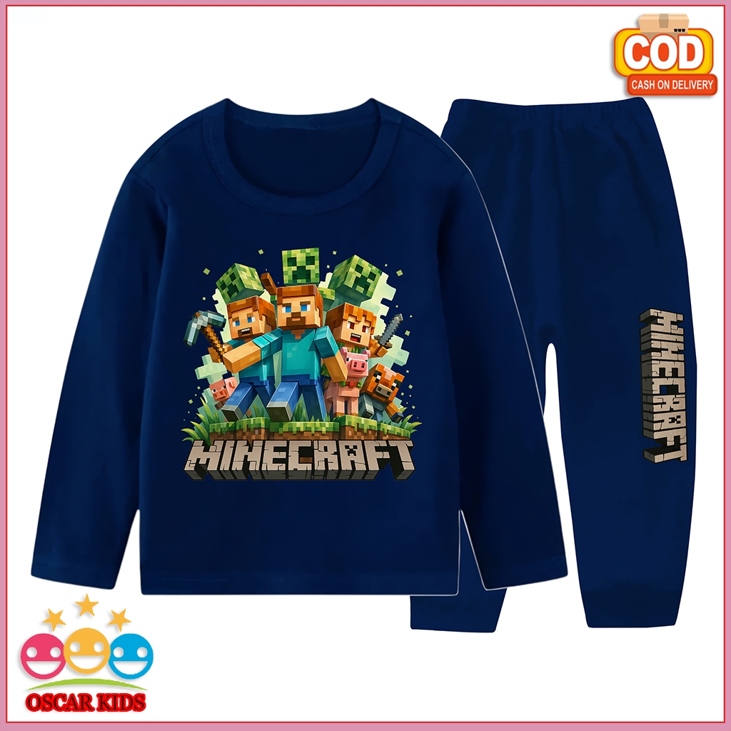 MINECRAFT Piyama Setelan Anak Laki Laki Minecraft Lengan Panjang Celana Panjang 3 Tahun - 10 Tahun