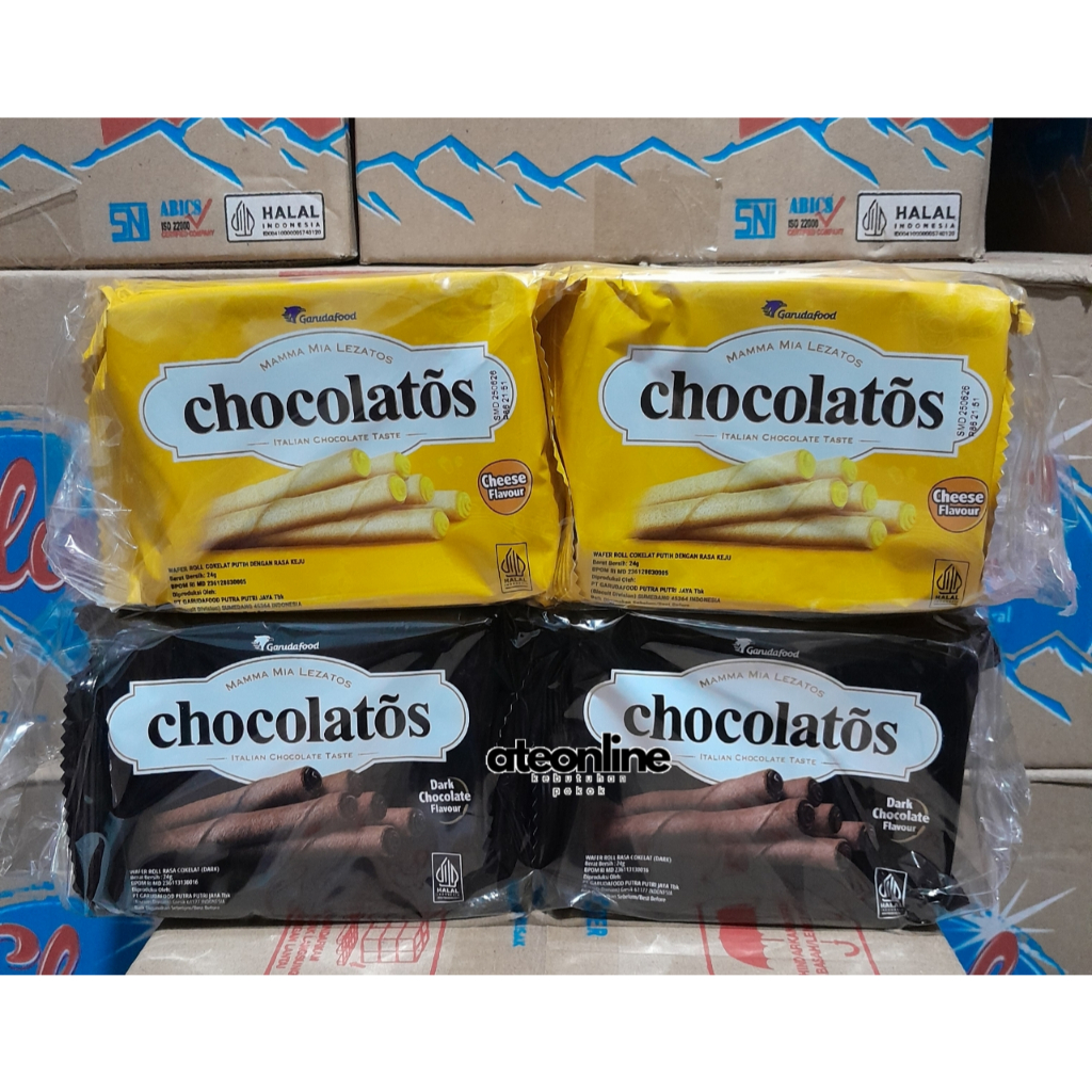 Chocolatos Wafer Roll Mini Dark Cokelat/Keju [isi 10 bungkus @24gr]
