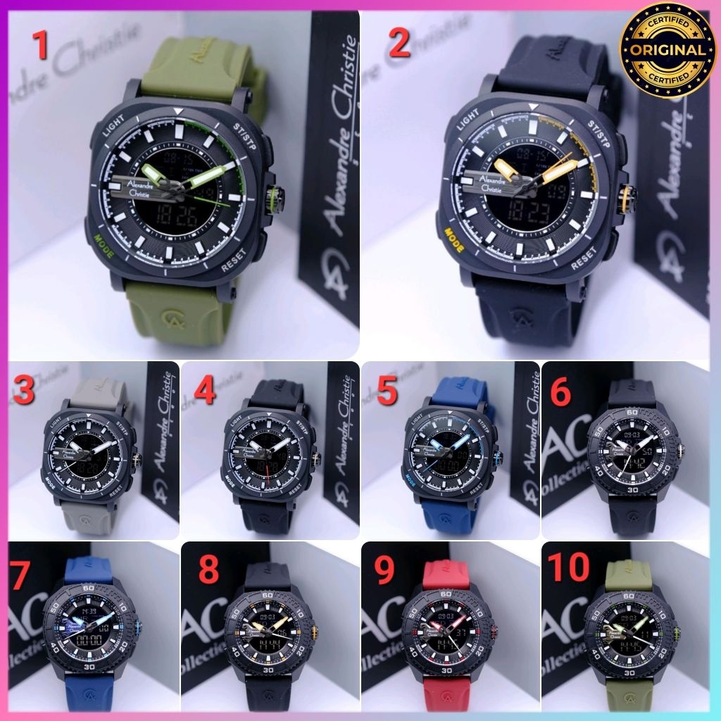 [PROMO] ORIGINAL GARANSI RESMI 1 TAHUN JAM TANGAN PRIA ALEXANDRE CHRISTIE DIGITAL ANALOG RUBBER STRA