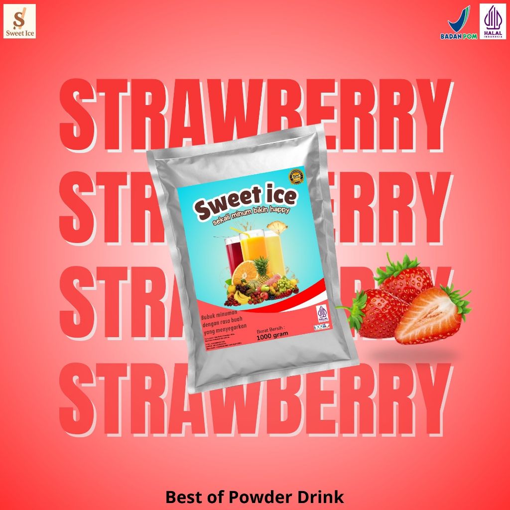 Bubuk Minuman Blend Halal Squash Rasa Strawberry Milkshake Drink Sticky Milk Kekinian Boba Stroberi
