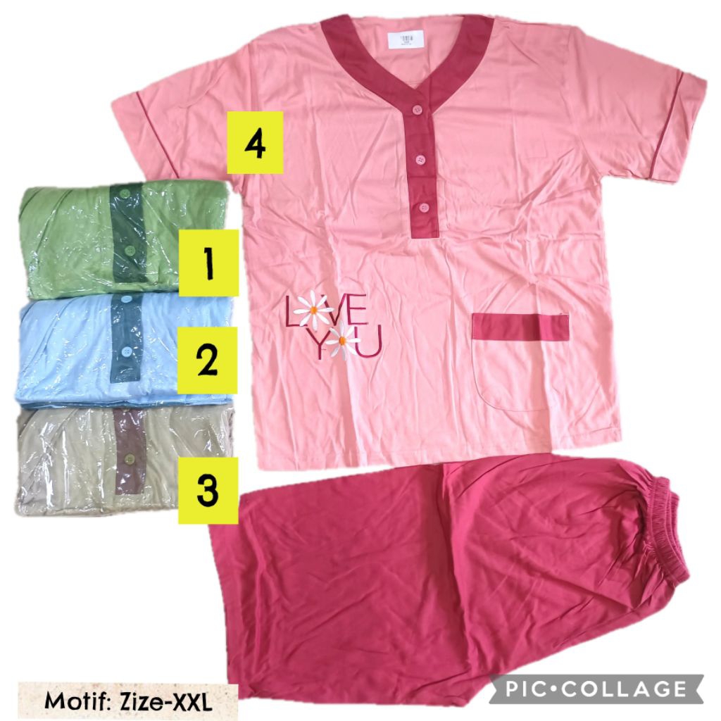Babydoll Celana 3/4 pendek jumbo XXL wanita dewasa amro label putih piyama pajama bumil busui bebido
