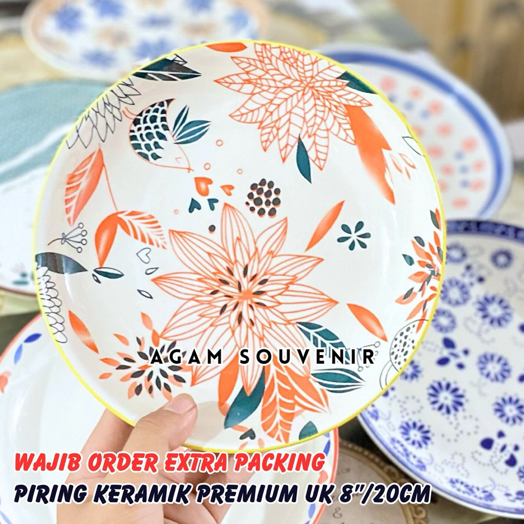 Techtopia01 Piring Keramik Motif Sakura Jepang 8 Inc Atau 20Cm