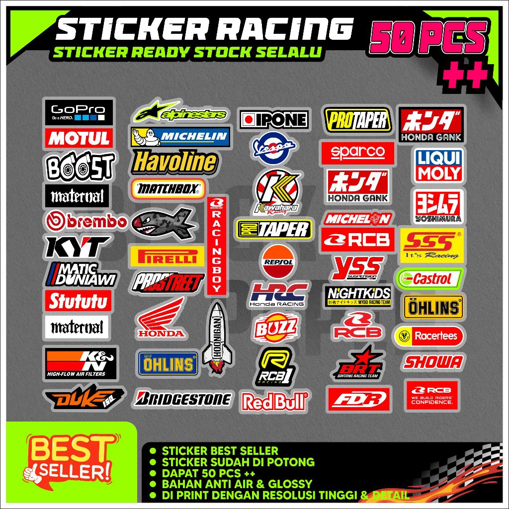 Stiker brand hitam isi 50 pcs distro Case phone logo Aesthetic vinyl anti air helm koper thumbler