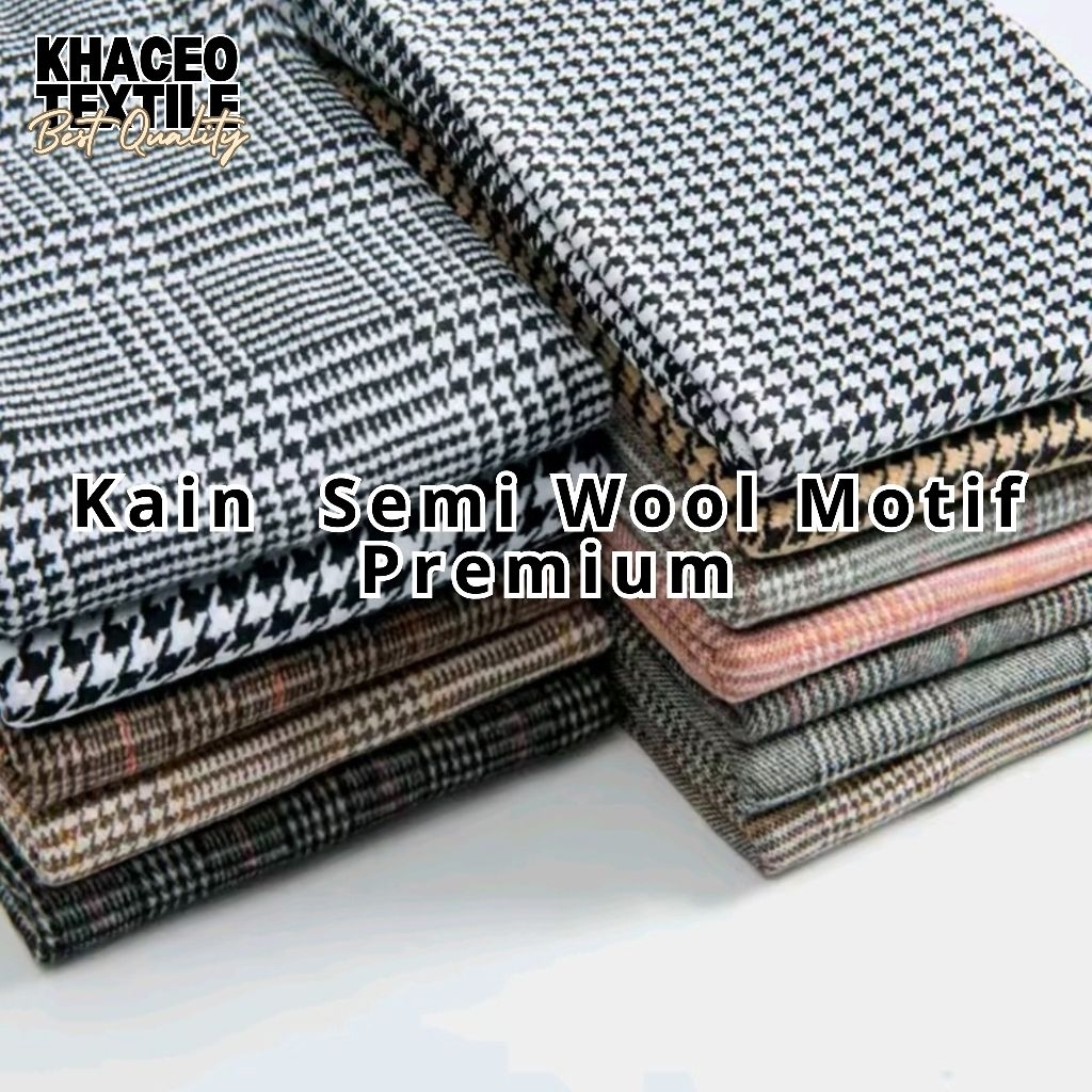 PROMO Kain Semi Wool Motif Premium/Bahan Semi Wool Houndstooth Premium/Kain Semi Wool/Kain Semi Wool