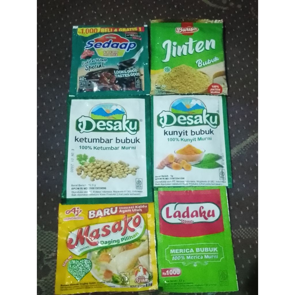 

Kecap Sedaap+Kunyit Bubuk+Masako+Ketumbar Bubuk+Jinten Bubuk 5 gram+Ladaku Paket 5E (TRB200)