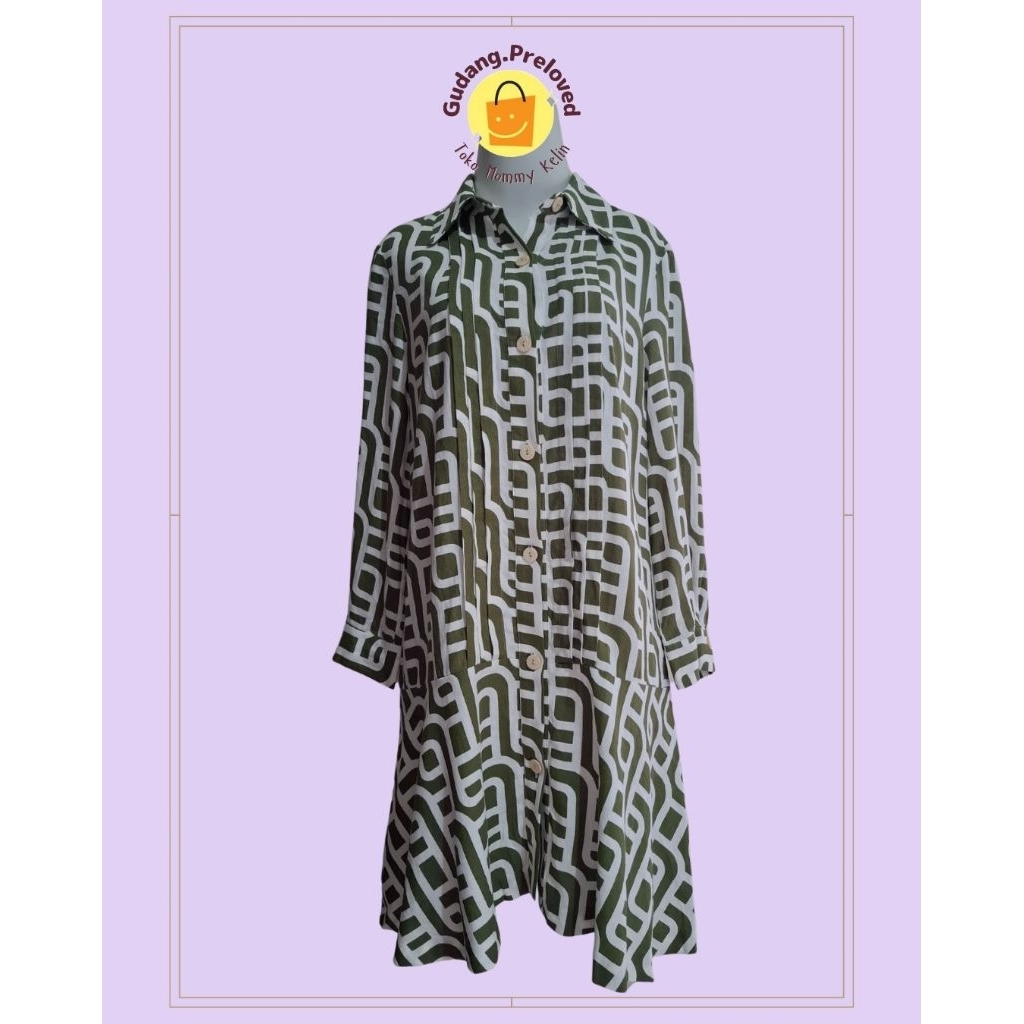 Zara Sage Green Geo Printed Smock Dress - Preloved