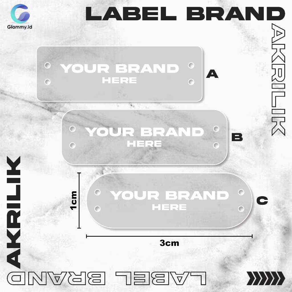 Cetak Label Akrilik Bening Custom | Label Brand Baju Hijab Cetak Grafir Nama & Logo Murah & Elegan