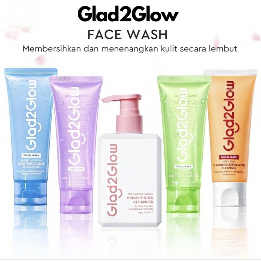 Facial wash glad2glow/sabun cuci muka facial cleanser glad2glow