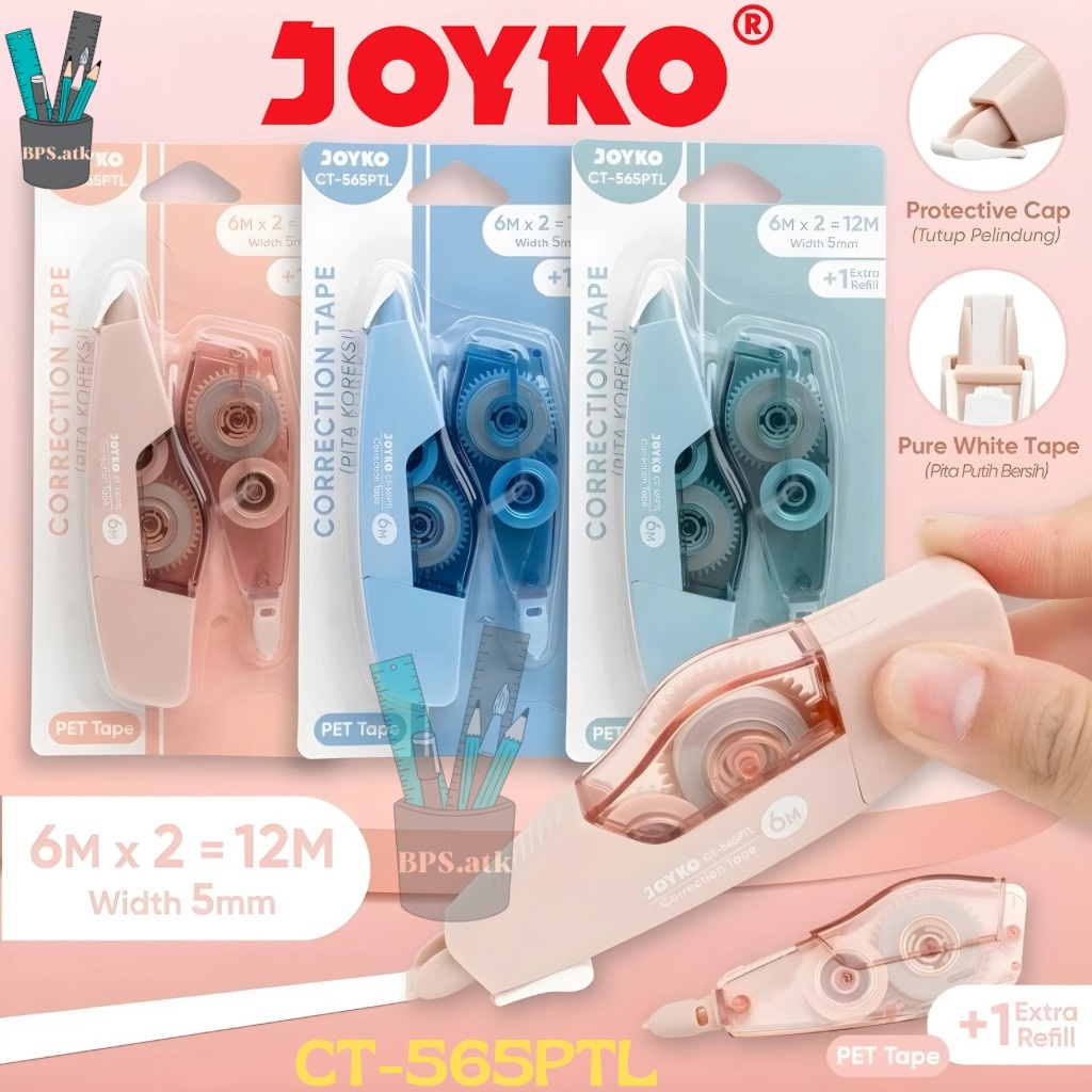 

(12 pcs) JOYKO Correction Tape / Tip X Kertas CT-565PTL Pita Koreksi (6M x 2) Extra Refill