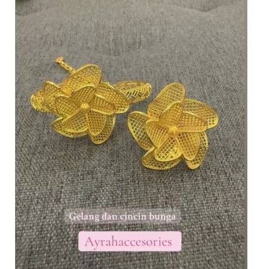 gelang & cc bunga fashion set bahan bangkok lapisan emas 24k