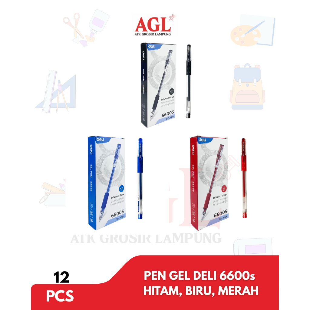 

DELI - (12pcs) PEN GEL DELI 6600s Tinta Warna Hitam, Biru, Merah 1 pack isi 12 pcs - Grosir