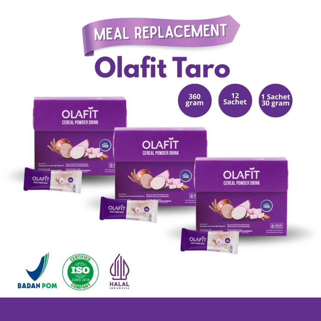 

OLAFIT Meal Replacement Multigrain Cereal Powder Drink Rasa Taro 3 Box Isi 36 Pcs Sereal Sehat By GOFIT GROUP
