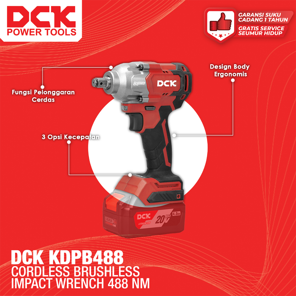 DCK KDPB488 Cordless Brushless Impact Wrench 488Nm