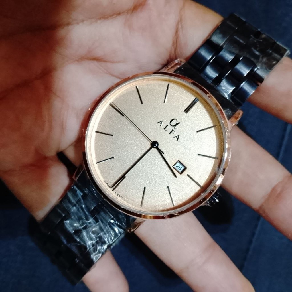 Jam Tangan Pria Dewasa Original Alfa Tanggal Aktif Rantai Anti Karat Sale