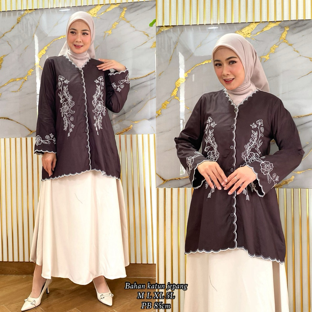 TUNIK BORDIR BAHAN KATUN JEPANG TERBARU CANTIK | TUNIK MODEL KEBAYA TERBARU