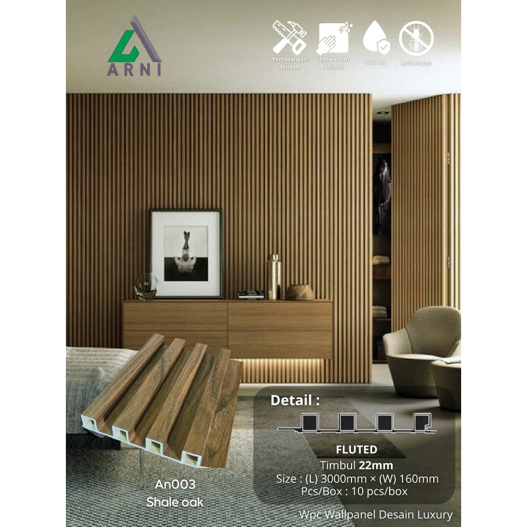 Wallpanel Arni panjang 3m lebar 16cm Rp.85.000/Btg
