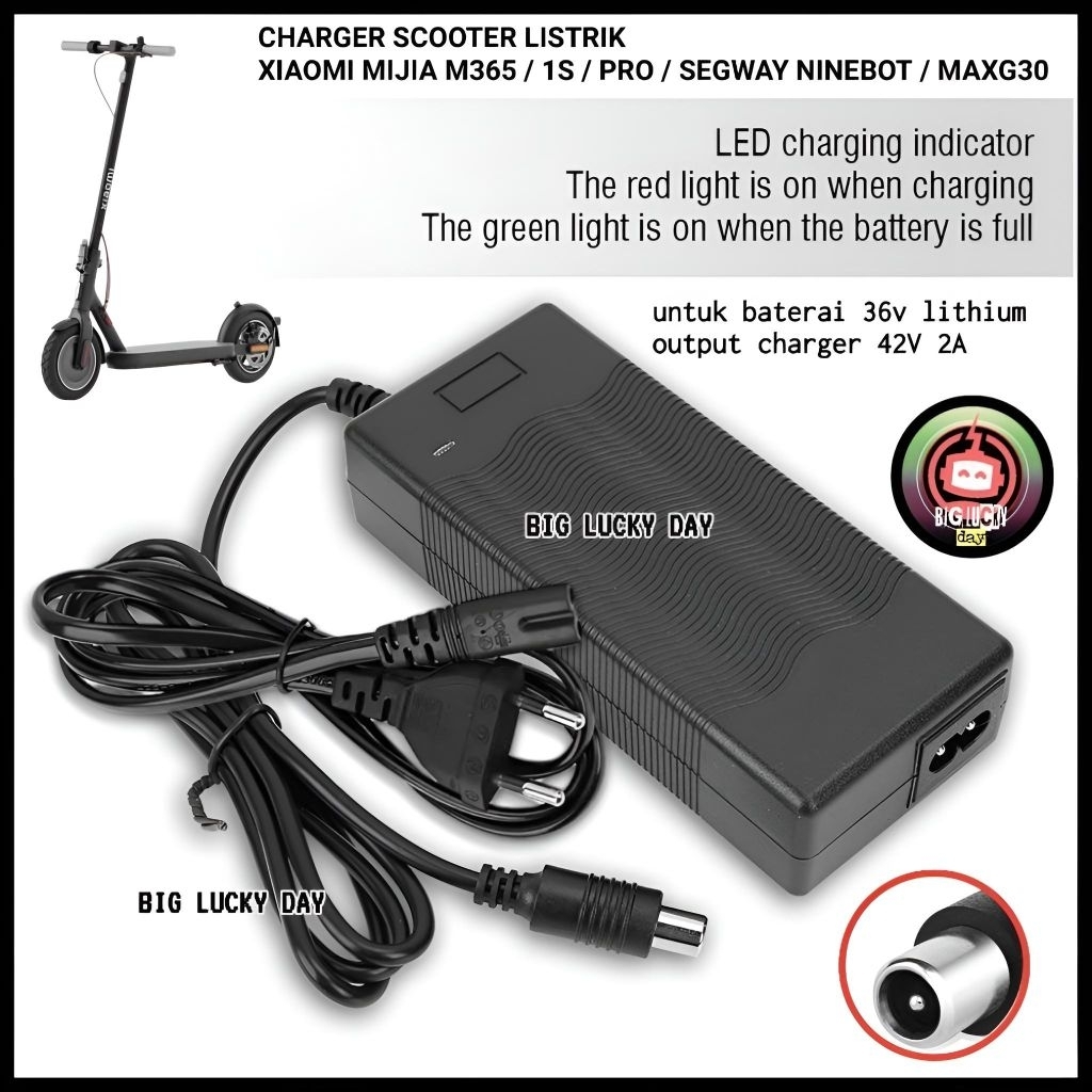 CHARGER 36V LITHIUM OUTPUT 42V 2A SCOOTER LISTRIK XIAOMI MIJIA M365 / 1S / PRO / SEGWAY NINEBOT ES1 