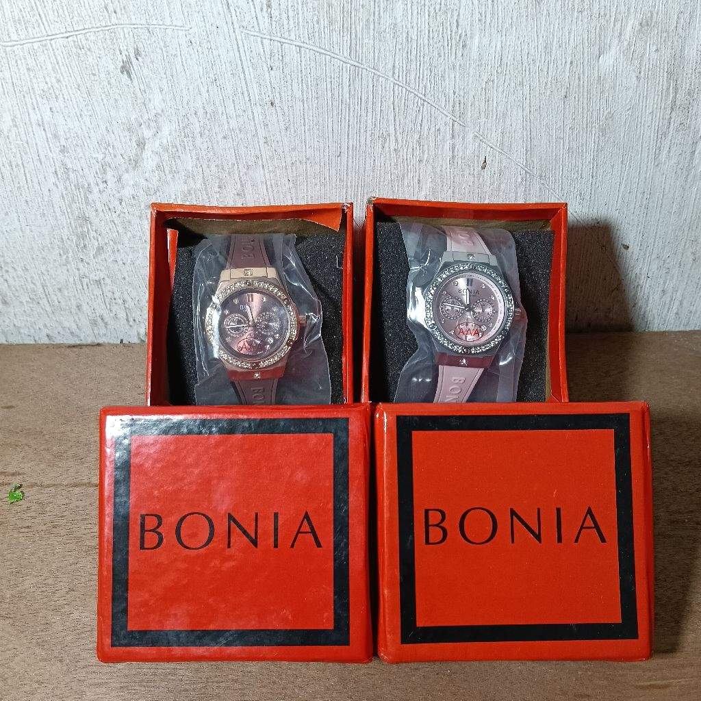 Jam Tangan Wanita BONIA Rubber Tali Karet Chrono Off Tanggal Aktif Jam Tangan Fashion Cewek