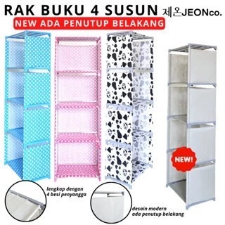 RAK BUKU 5 tingkat 4 susun Tutup Belakang lemari kain Grid Portable Multifungsi Sepatu baju tas helm
