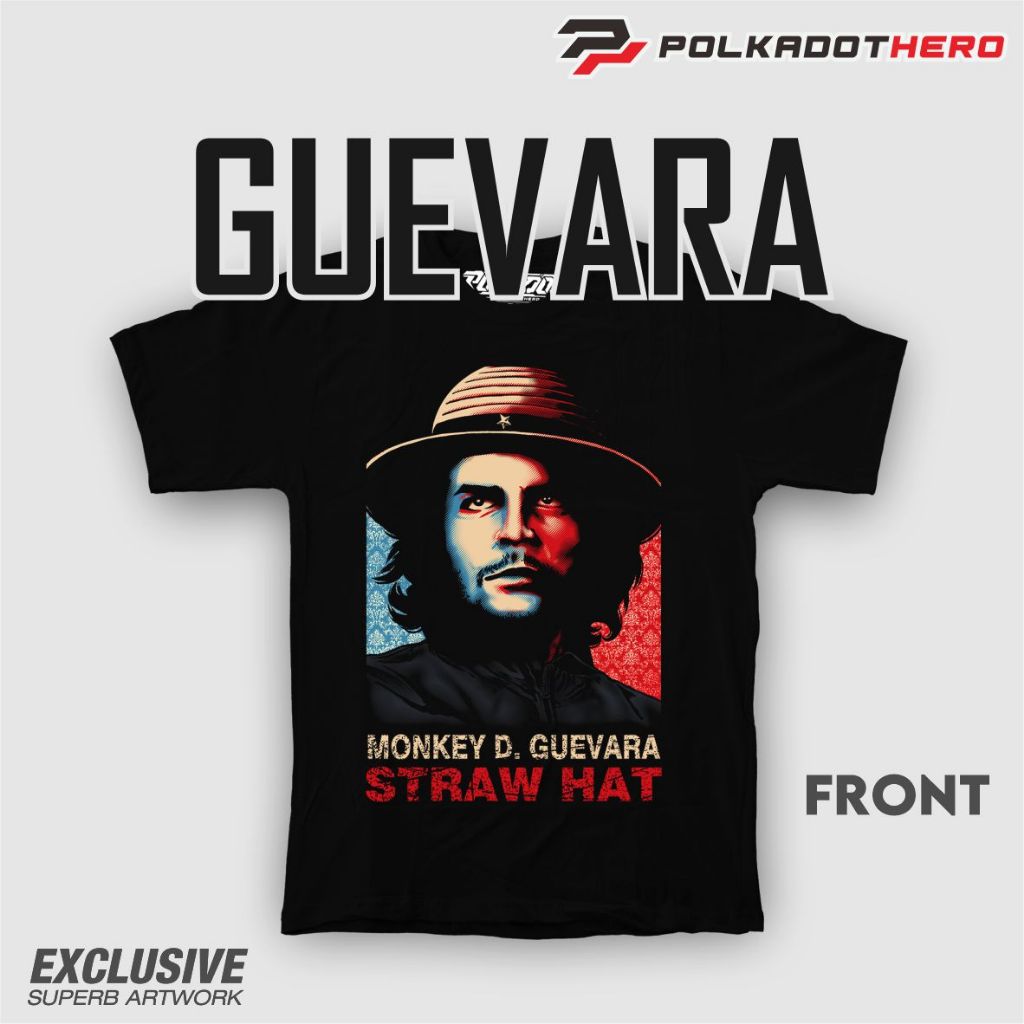 POLKADOT HERO  GUEVARA STRAW HAT -  REGULAR -  BIGSIZE -  OBEY - TSHIRT HITAM