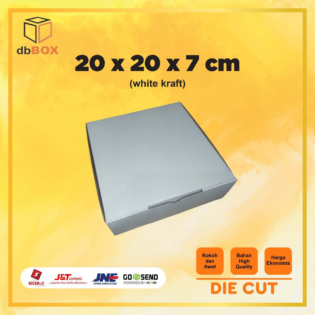 

Kardus putih WHITE KRAFT 20x20x7 cm....Die Cut kotak Kue tart -aksesoris-dll