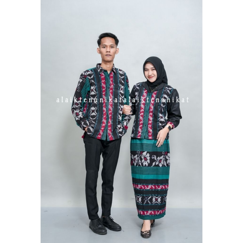 Couple Outfit Tenun Hitam Hijau ARUNA - Baju Kondangan - One set Tenun ARUNA - Setelan Tenun - Fashi