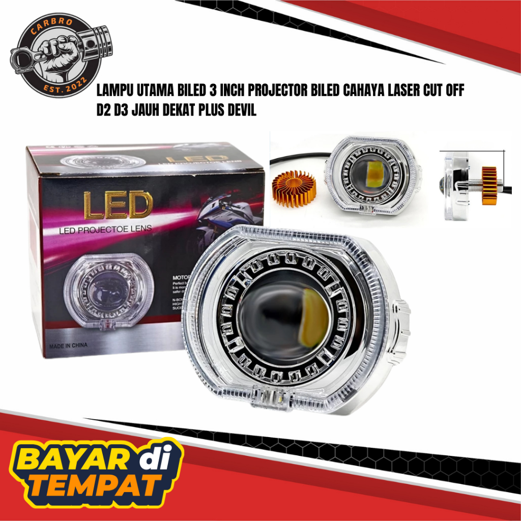 Lampu Utama Biled 3 Inch Laser Cut Off D2 D3 || Lampu Biled 3 Inch Tahan Air Cahaya Terang
