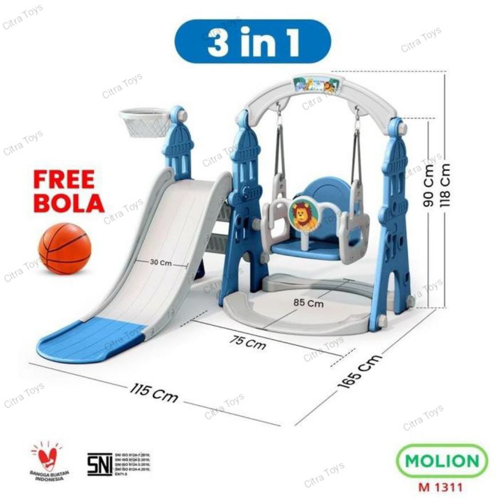 Mainan Anak Perosotan Dan Ayunan Karakter M1311 / Mainan Anak Perosotan Dan Ayunan 3in1 Molion