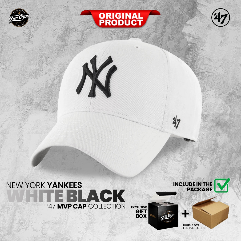 Topi 47 Brand Original MLB New York Yankees MVP warna Putih | FREE GIFT BOX
