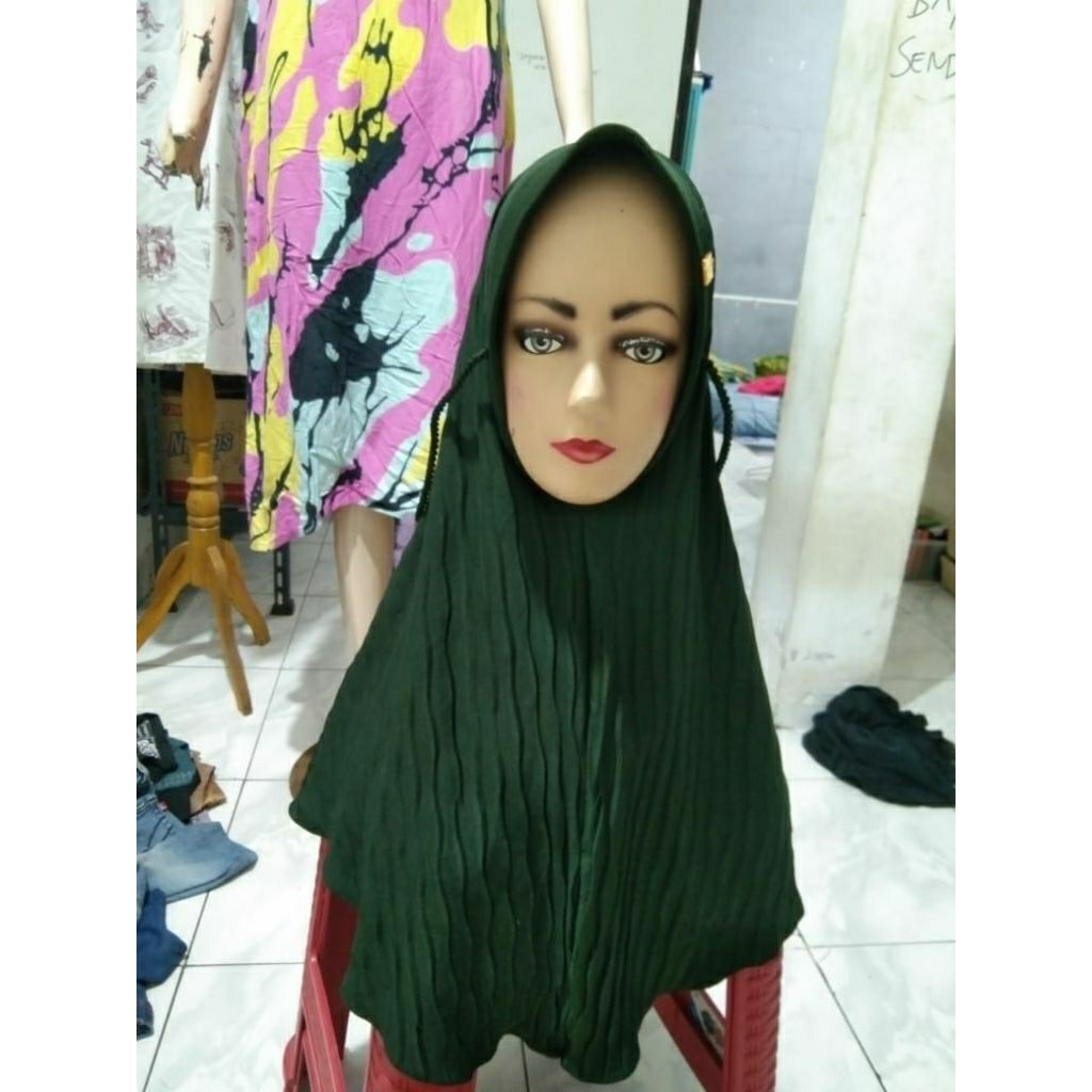 "BARU" Kerudung dewasa hijau botol 10K+admin