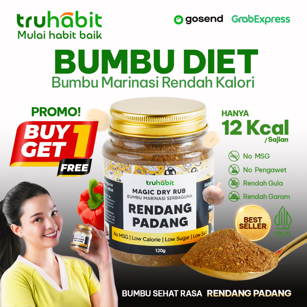 

(PROMO B1G1) - TRUHABIT, Dry Rub Rendang | Bumbu Diet | Bumbu Instan | Dry Rub Bumbu Marinasi Ayam & Daging Diet | Bumbu Dapur Bubuk Lengkap Tanpa MSG & Pengawet | Rendah Kalori