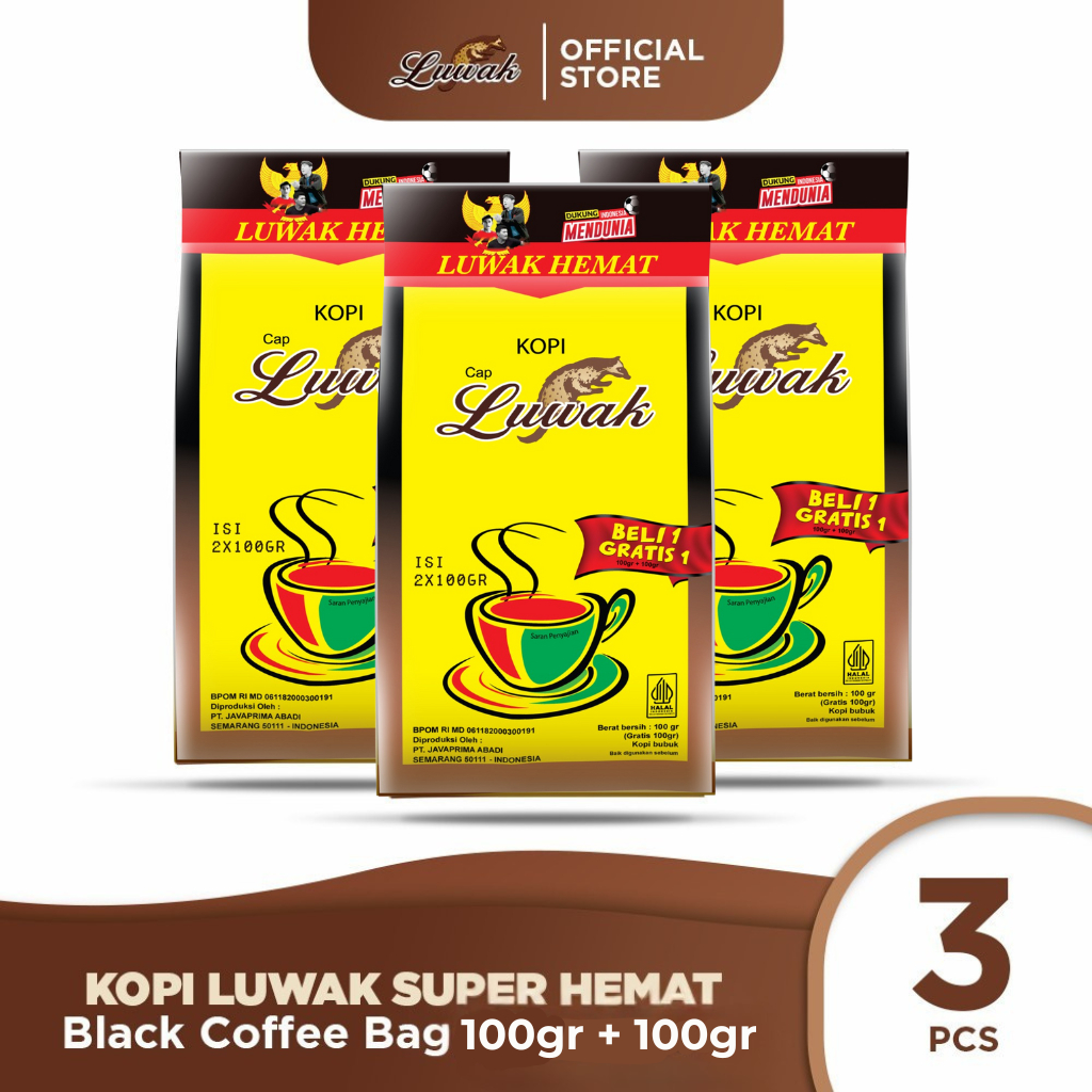 

Kopi Luwak Super Hemat Black Coffee Bag 100gr + 100gr Triple Pack