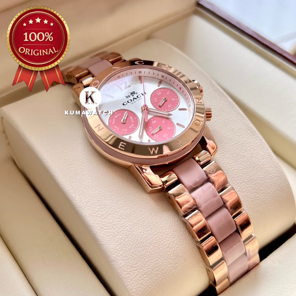 Jam Wanita Coach Rosegold Sakura Pink Chronograph