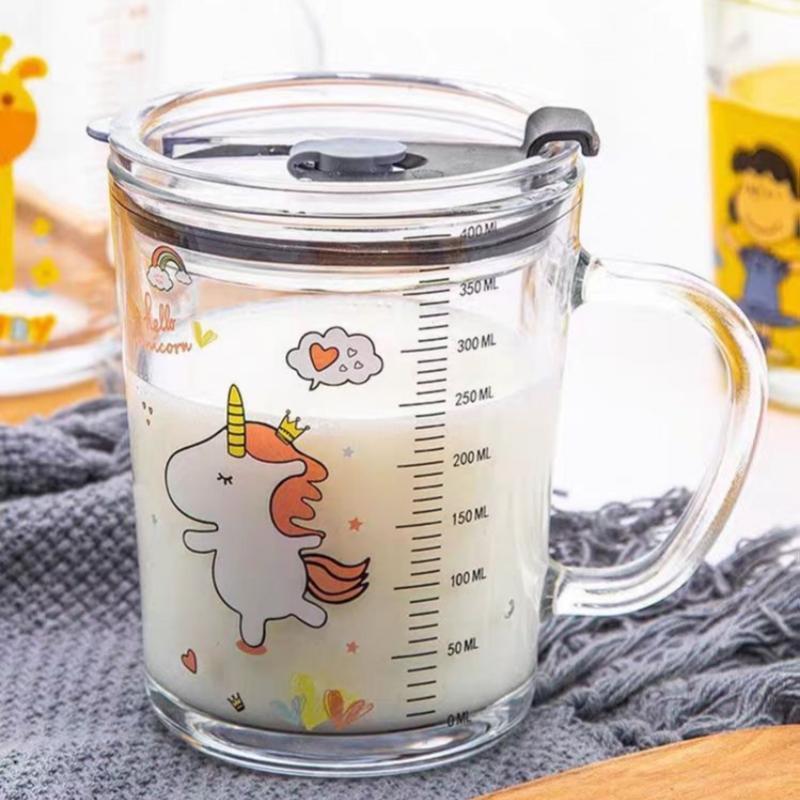 Gelas Cup Kaca Aesthetic Plus Sedotan - Gelas Kaca Karakter - Mug Tumbler Anti Tumpah