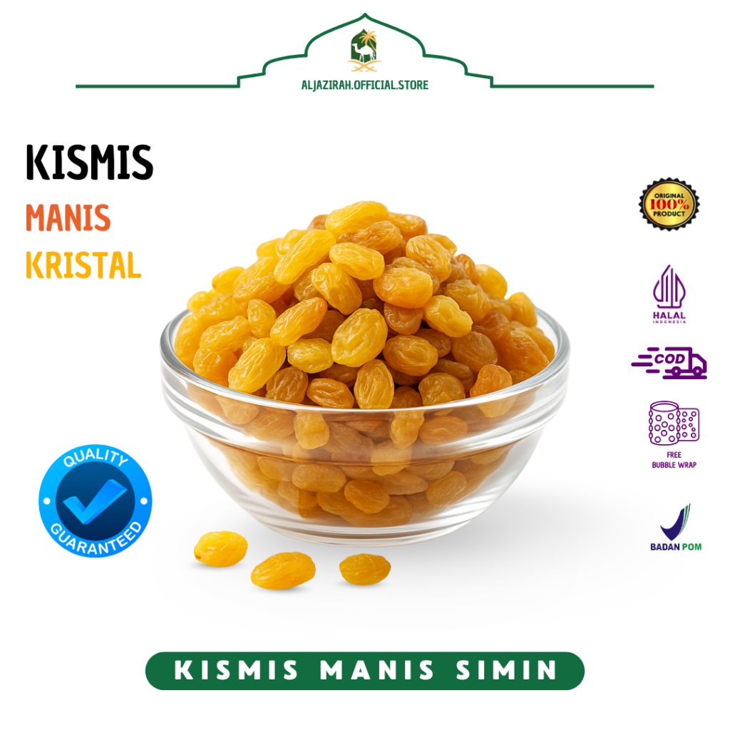

Kismis Mutiara Manis SIMIN | Kismis Anggur Kristal Warna Emas | Oleh Oleh Haji dan Umroh