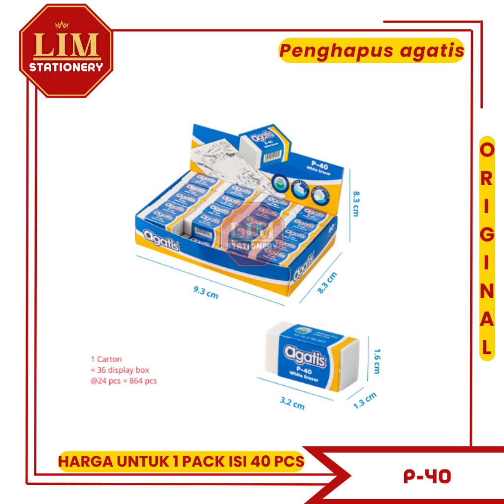 

(1 pack / 40 PCS) Penghapus Agatis P-40 | Penghapus Putih Viral Bisa Jadi Gangsing