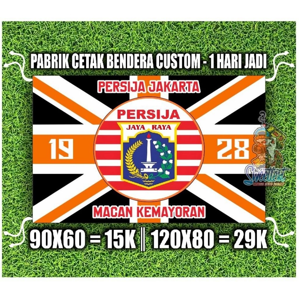 READY STOK + FREE STICKER, BENDERA PERSIJA JAKARTA, BENDERA PRINTING PERSIJA, MINIFLAG PERSIJA, GIAN