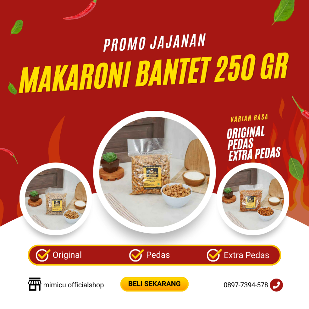 

Cap Koki Makaroni Bantet Original Pedas Gurih Enak Khas Tasikmalaya 250gr Camilan Goreng Asin 1/4 Kg