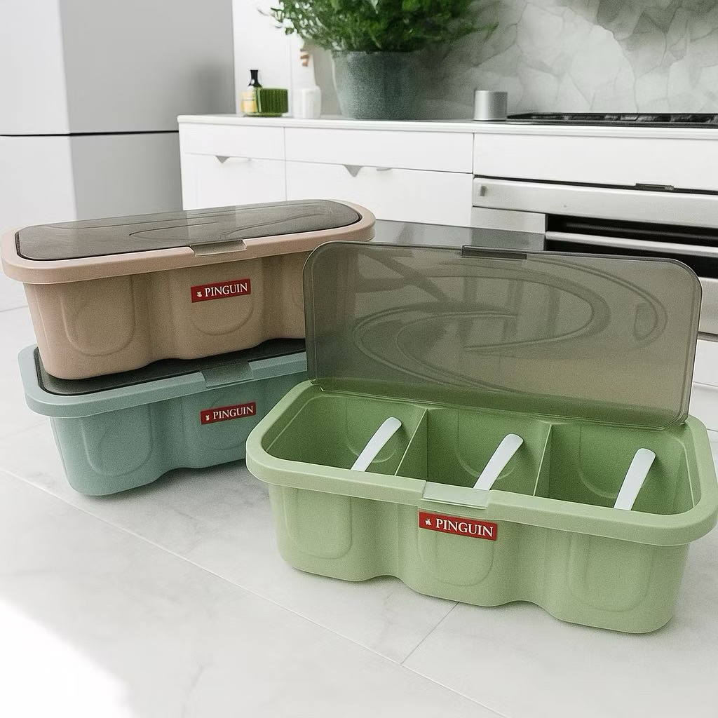 TEMPAT BUMBU PINGUIN / TEMPAT BUMBU 3 SKAT + 3 PCS SENDOK KECIL BAHAN PLASTIK